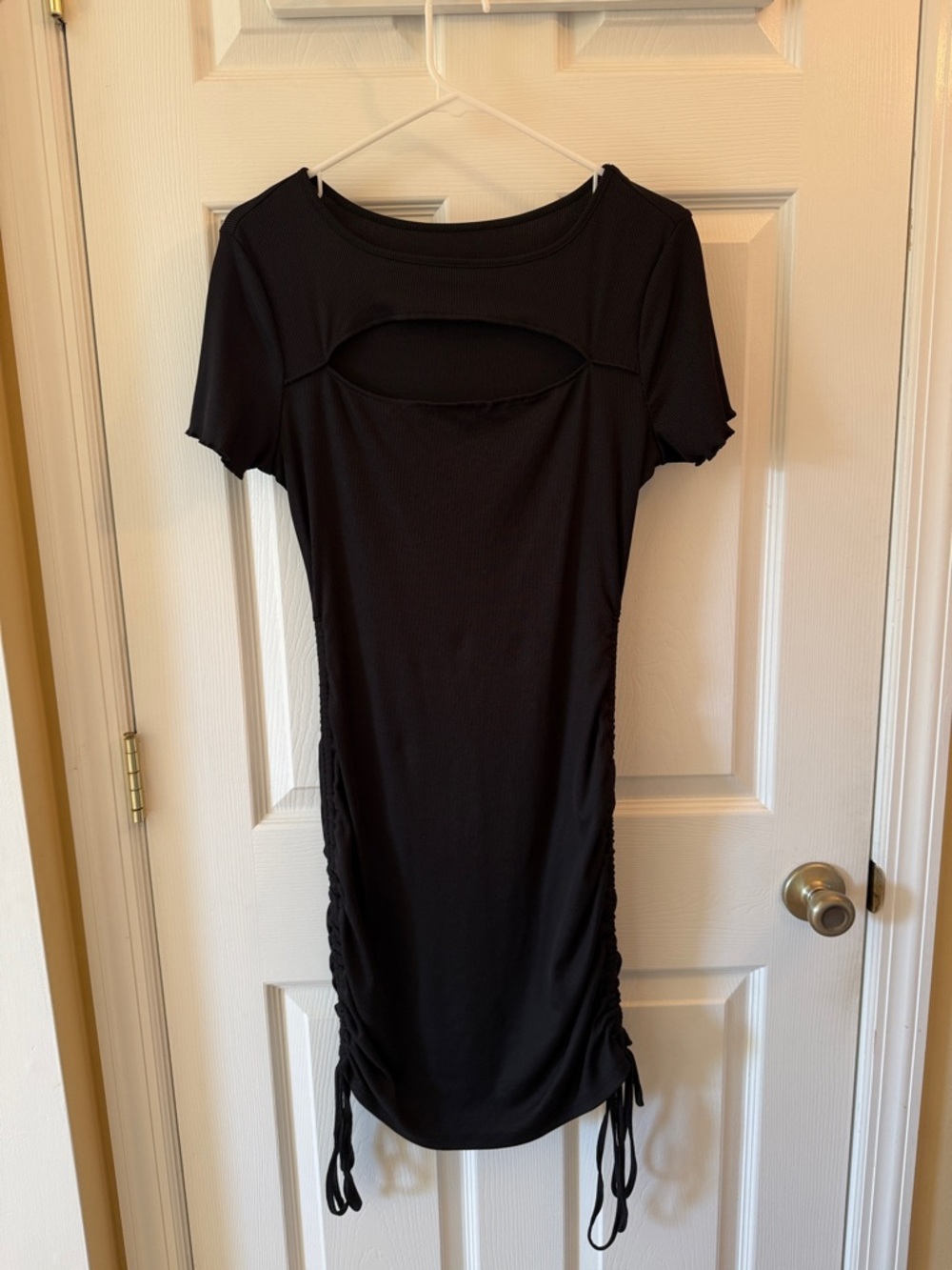 Cider Black Ribbed Cutout Dress with Side Ruching